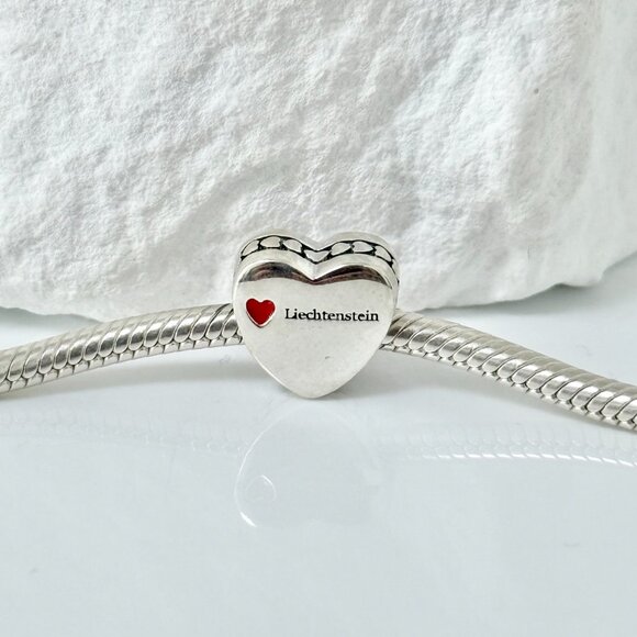 Pandora Liechtenstein Flag S925 Silver Heart Bead Charm - Picture 3 of 3